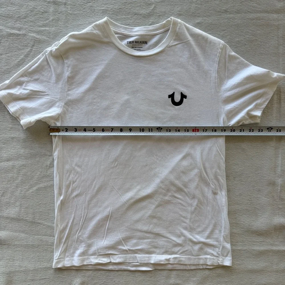 True‎ Religion Mens Size Large Graphic Tshirt White Logo Back Print